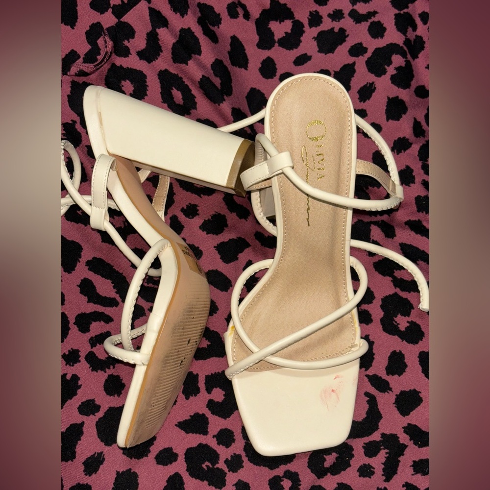 Nude block heel sandals